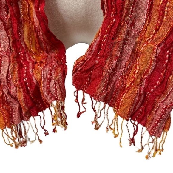 Cejon Orange Pink Metallic Textured Scarf Wrap - Picture 6 of 8